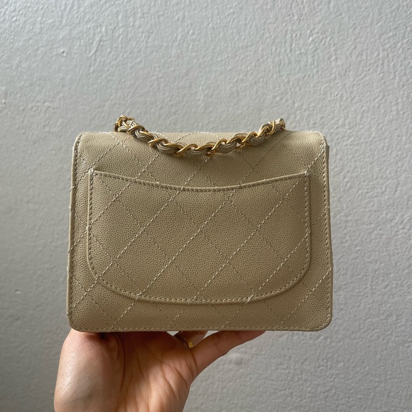 Chanel Vintage Caviar Beige Mini Square with 24K GHW - Picture 14 of 17